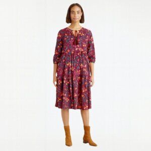 Sundance Boho Floral Tiered Dress PM Burgundy Pink Blue 3/4 Sleeve Cotton  11/2